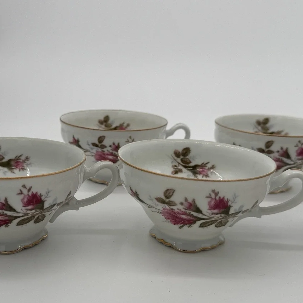 Vintage Royal Rose Fine China Japan Teacups Lot Of 7 Pink Floral Gold Trim